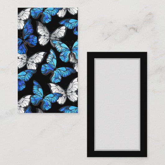 Donker naadloos patroon met blauwe vlinders Morpho Informatiekaartje (Voorkant / Achterkant)