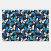 Donker naadloos patroon met blauwe vlinders Morpho Inpakpapier Vel (Voorkant 3)