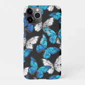 Donker naadloos patroon met blauwe vlinders Morpho iPhone Hoesje (Achterkant)