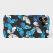 Donker naadloos patroon met blauwe vlinders Morpho iPhone Hoesje (Achterkant horizontaal)