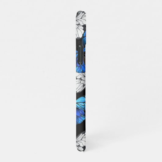 Donker naadloos patroon met blauwe vlinders Morpho iPhone Hoesje (Rechterkant)