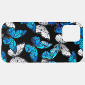 Donker naadloos patroon met blauwe vlinders Morpho iPhone Hoesje (Achterkant horizontaal)