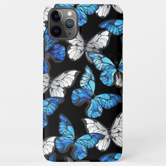 Donker naadloos patroon met blauwe vlinders Morpho iPhone Hoesje (Achterkant)