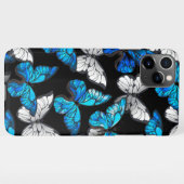 Donker naadloos patroon met blauwe vlinders Morpho iPhone Hoesje (Achterkant horizontaal)