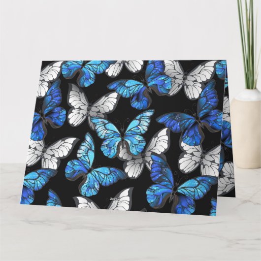 Donker naadloos patroon met blauwe vlinders Morpho Kaart (Achterkant)