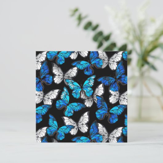 Donker naadloos patroon met blauwe vlinders Morpho Kaart (Staand voorkant)