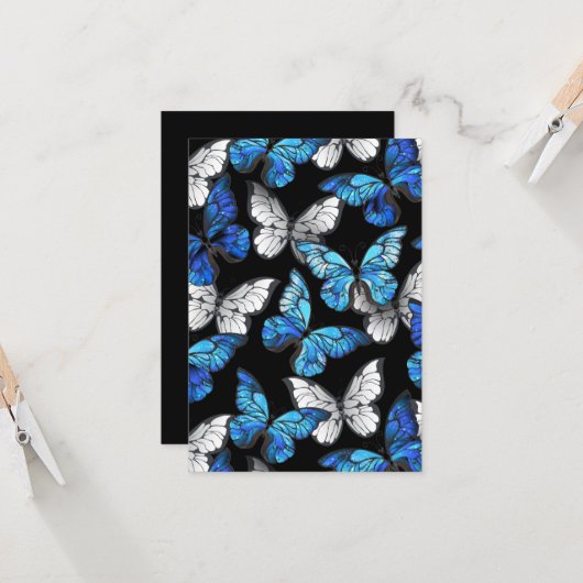 Donker naadloos patroon met blauwe vlinders Morpho Kaart (Voorkant / Achterkant in situ)
