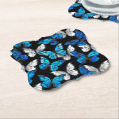 Donker naadloos patroon met blauwe vlinders Morpho Kartonnen Onderzetters (Gekanteld)