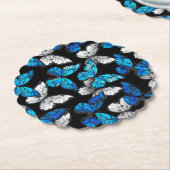 Donker naadloos patroon met blauwe vlinders Morpho Kartonnen Onderzetters (Gekanteld)