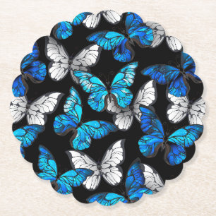 Donker naadloos patroon met blauwe vlinders Morpho Kartonnen Onderzetters