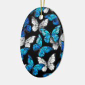 Donker naadloos patroon met blauwe vlinders Morpho Keramisch Ornament (Links)