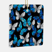 Donker naadloos patroon met blauwe vlinders Morpho Keramisch Ornament (Rechts)