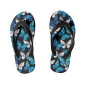 Donker naadloos patroon met blauwe vlinders Morpho Kinder Teenslippers (Voetbed)