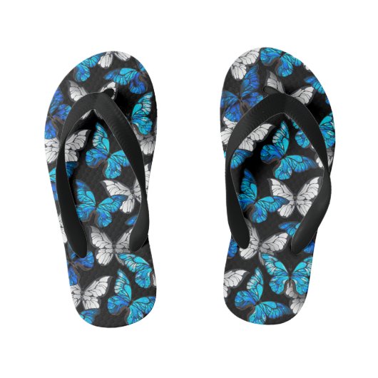 Donker naadloos patroon met blauwe vlinders Morpho Kinder Teenslippers (Voetbed)