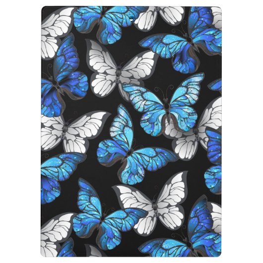 Donker naadloos patroon met blauwe vlinders Morpho Klembord (Achterkant)