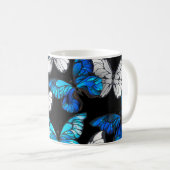 Donker naadloos patroon met blauwe vlinders Morpho Koffiemok (Voorkant rechts)