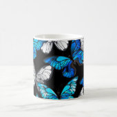 Donker naadloos patroon met blauwe vlinders Morpho Koffiemok (Center)