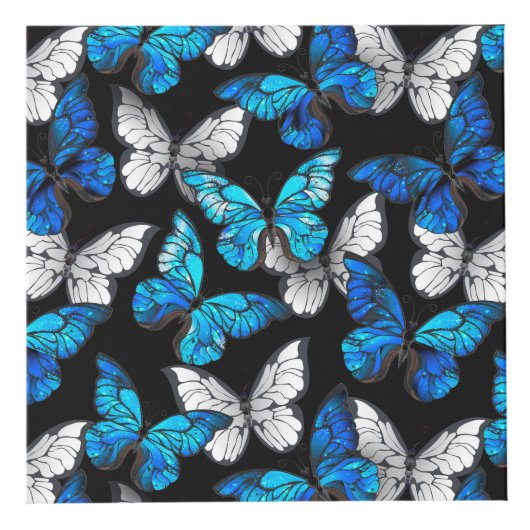 Donker naadloos patroon met blauwe vlinders Morpho Kubus (Voorkant)