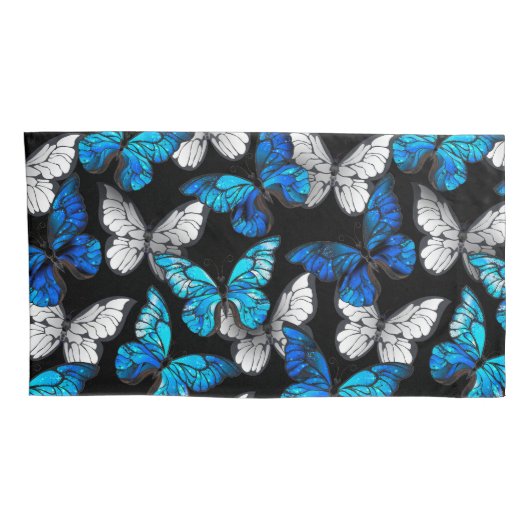 Donker naadloos patroon met blauwe vlinders Morpho Kussensloop (Achterkant-Rechts)