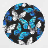 Donker naadloos patroon met blauwe vlinders Morpho Labels (Design 2)