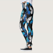 Donker naadloos patroon met blauwe vlinders Morpho Leggings (Links)