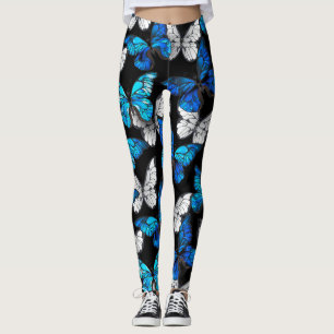 Donker naadloos patroon met blauwe vlinders Morpho Leggings