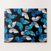 Donker naadloos patroon met blauwe vlinders Morpho Legpuzzel (Horizontaal)