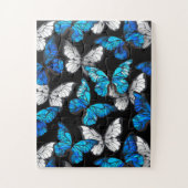 Donker naadloos patroon met blauwe vlinders Morpho Legpuzzel (Verticaal)