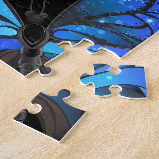 Donker naadloos patroon met blauwe vlinders Morpho Legpuzzel (Zijkant)