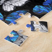 Donker naadloos patroon met blauwe vlinders Morpho Legpuzzel (Zijkant)