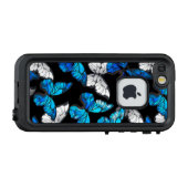 Donker naadloos patroon met blauwe vlinders Morpho LifeProof iPhone Hoesje (Achterkant (horizontaal))