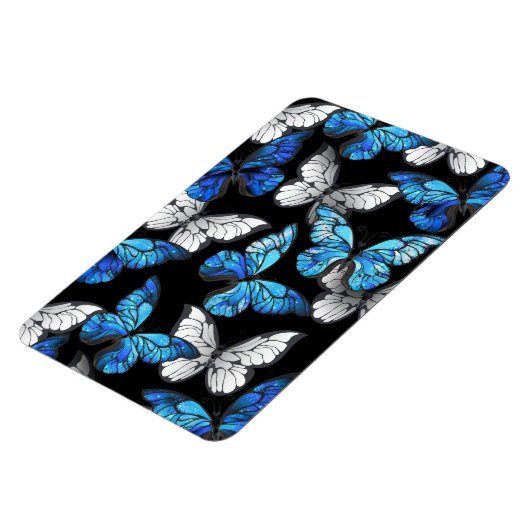 Donker naadloos patroon met blauwe vlinders Morpho Magneet (Linkerzijde)