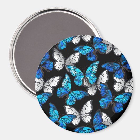 Donker naadloos patroon met blauwe vlinders Morpho Magneet (Voorkant / Achterkant)
