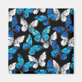 Donker naadloos patroon met blauwe vlinders Morpho Magneet (Voorkant)