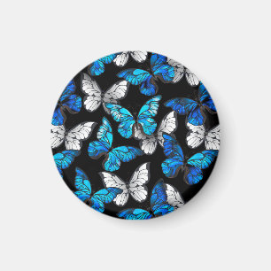 Donker naadloos patroon met blauwe vlinders Morpho Magneet
