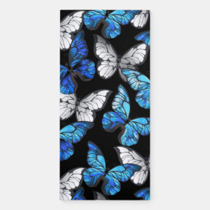 Donker naadloos patroon met blauwe vlinders Morpho Magnetisch Notitieblok