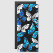 Donker naadloos patroon met blauwe vlinders Morpho Magnetische Uitnodiging (Voorkant / Achterkant)