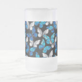 Donker naadloos patroon met blauwe vlinders Morpho Matglas Bierpul (Center)