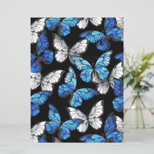 Donker naadloos patroon met blauwe vlinders Morpho Menu (Staand voorkant)