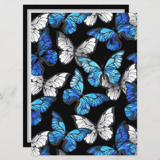 Donker naadloos patroon met blauwe vlinders Morpho Menu (Voorkant / Achterkant)