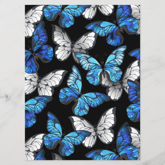 Donker naadloos patroon met blauwe vlinders Morpho Menu (Voorkant)