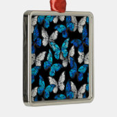 Donker naadloos patroon met blauwe vlinders Morpho Metalen Ornament (Rechts)
