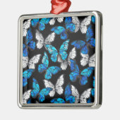 Donker naadloos patroon met blauwe vlinders Morpho Metalen Ornament (Links)