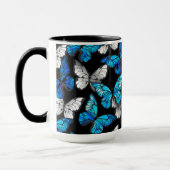 Donker naadloos patroon met blauwe vlinders Morpho Mok (Links)