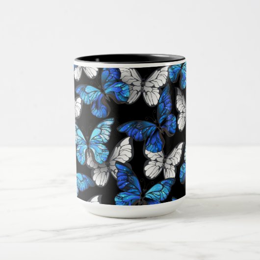 Donker naadloos patroon met blauwe vlinders Morpho Mok (Midden)