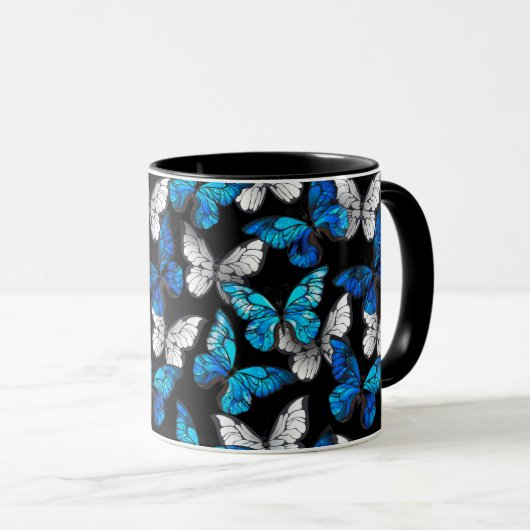 Donker naadloos patroon met blauwe vlinders Morpho Mok (Voorkant rechts)