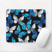 Donker naadloos patroon met blauwe vlinders Morpho Muismat (Met muis)