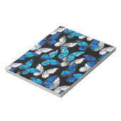 Donker naadloos patroon met blauwe vlinders Morpho Notitieblok (Linkerzijde)