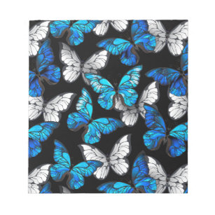 Donker naadloos patroon met blauwe vlinders Morpho Notitieblok