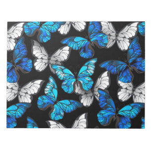 Donker naadloos patroon met blauwe vlinders Morpho Notitieblok